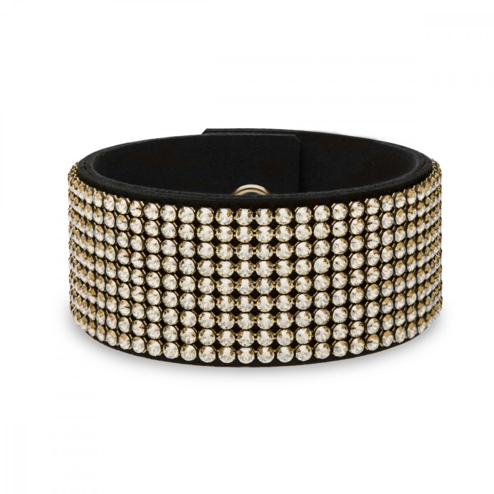 Swarovski Elements Náramek z Alcantary Chic Medium s černými a zlatými křišťály