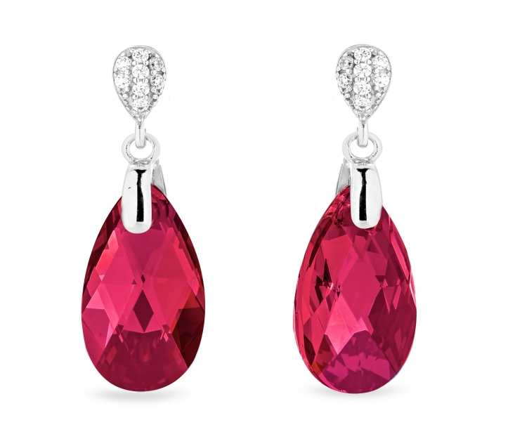 Stříbrné náušnice s krystaly Swarovski Elements červená kapka Dainty Drop KW610616SC Scarlet