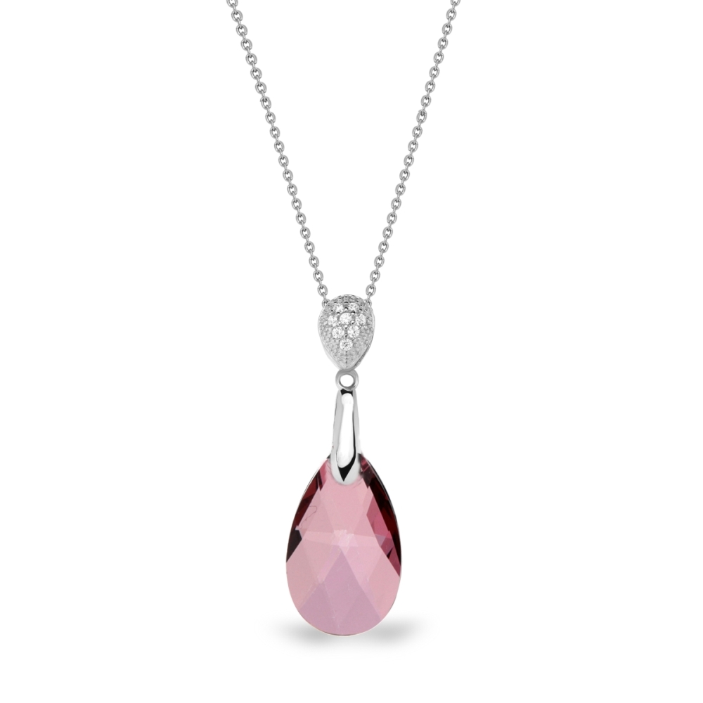 Stříbrný náhrdelník se Swarovski Elements růžová kapka Dainty Drop N610616AP Antique Pink