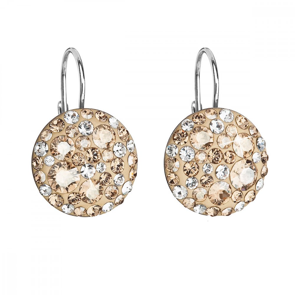 Stříbrné náušnice visací s krystaly Swarovski zlaté kulaté 31176.5 Gold