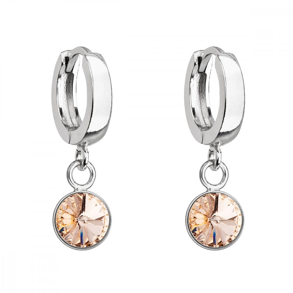Stříbrné visací náušnice kroužky se Swarovski krystalem 31300.3 Light Peach