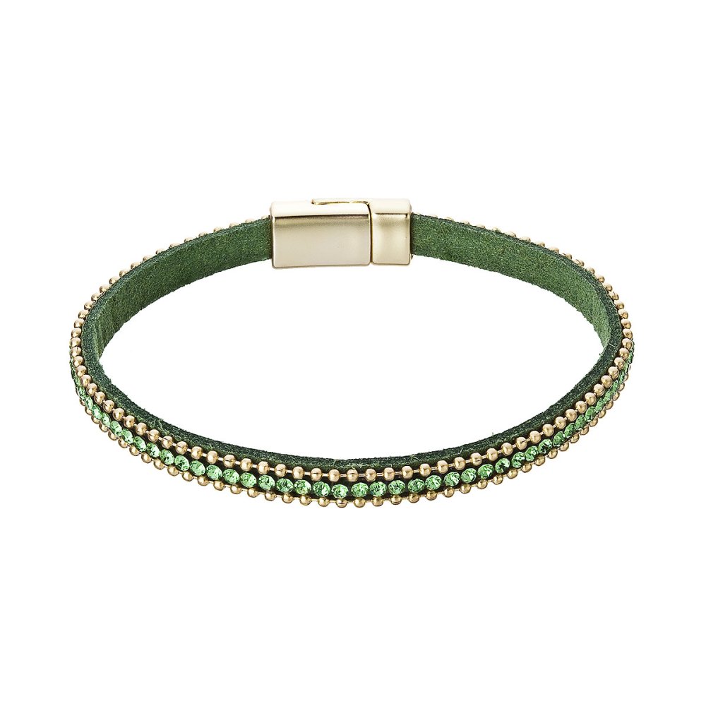 Levně Náramek zelený textilní s krystaly 53007.3 peridot
