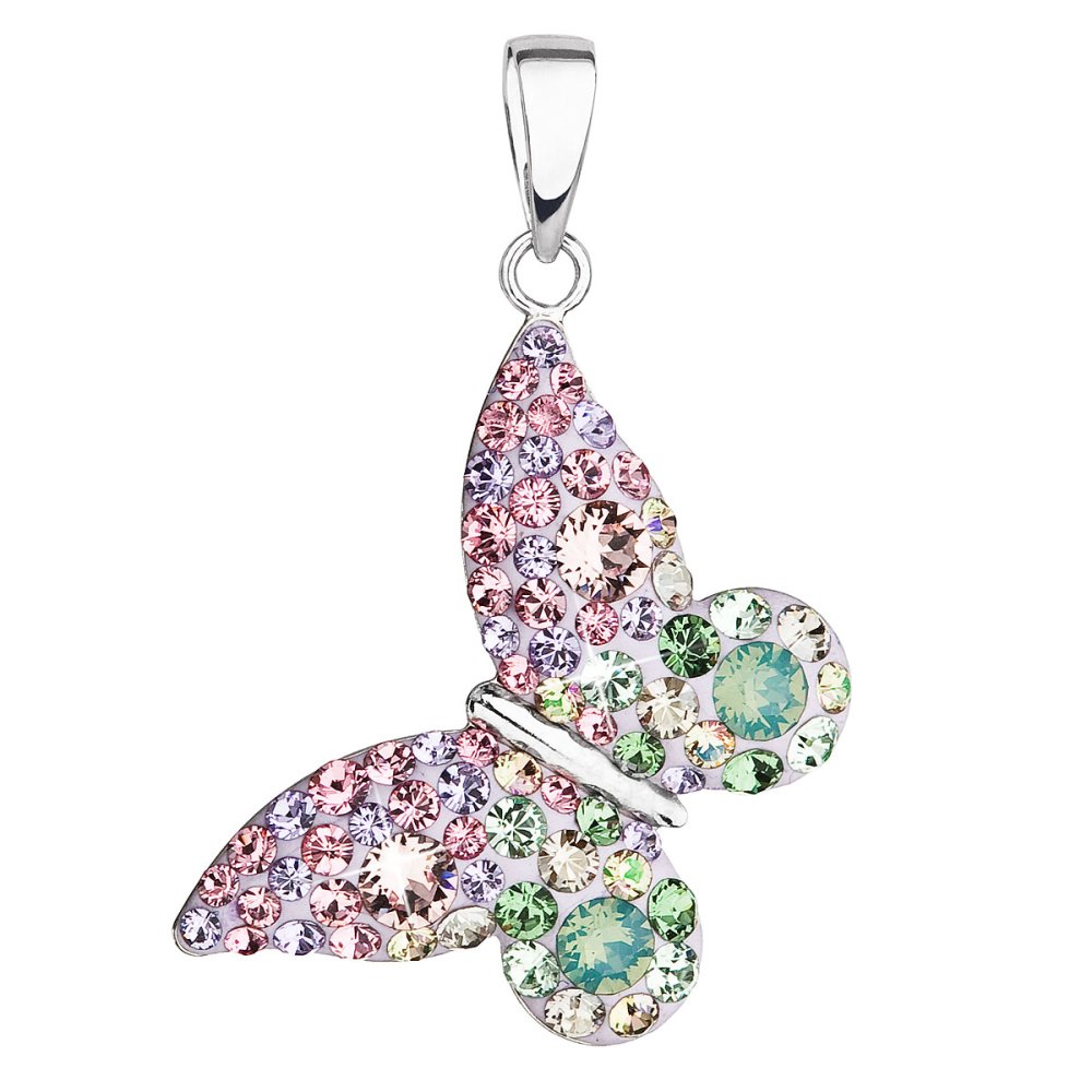 Levně Stříbrný přívěsek s krystaly Swarovski mix barev motýl 34192.3 Sakura