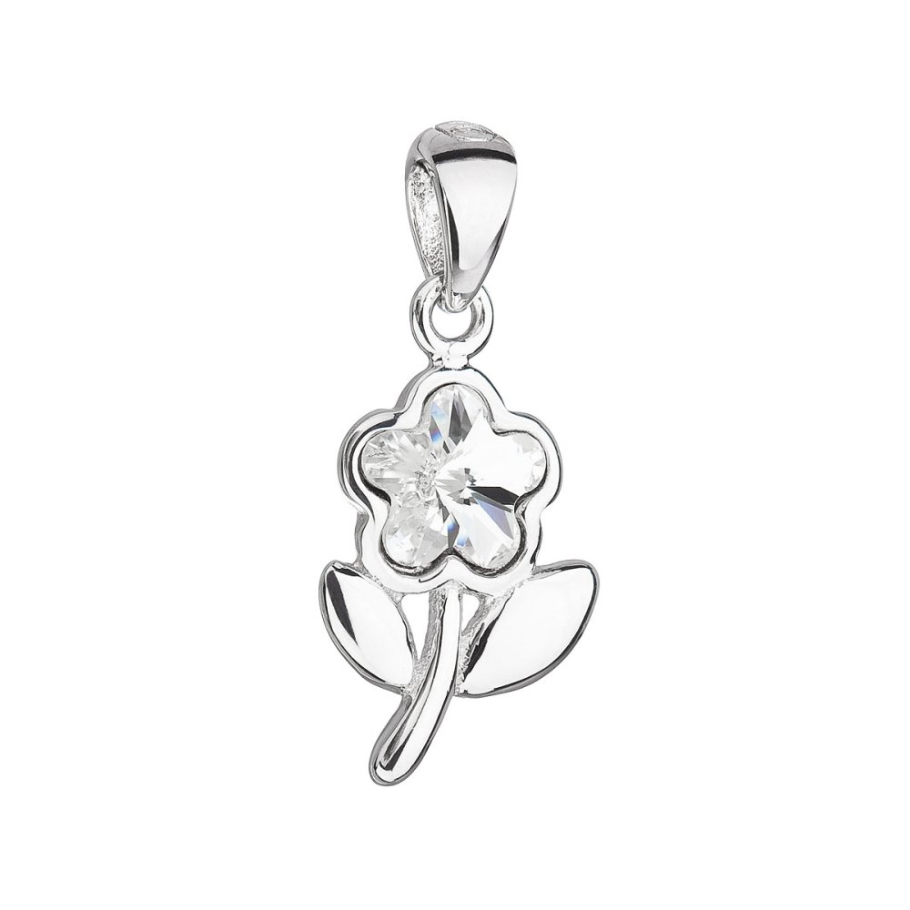 Levně Stříbrný přívěsek s krystalem Swarovski bílá kytička 34239.1 Krystal