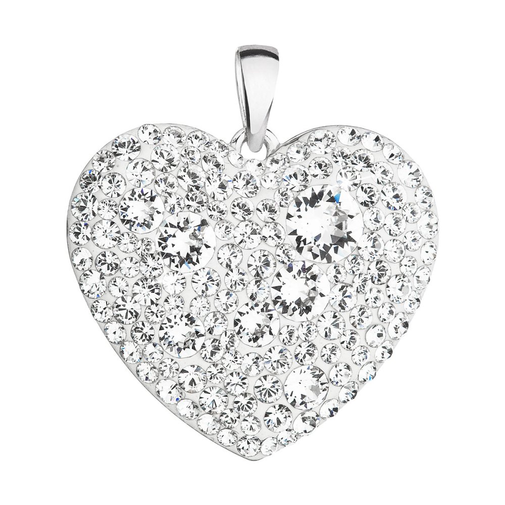 Stříbrný přívěsek s krystaly Swarovski bílé srdce 34243.1 Krystal