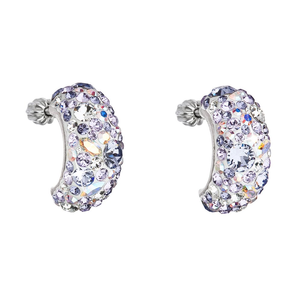 Stříbrné náušnice visací s krystaly Swarovski fialový půlkruh 31164.3 Violet