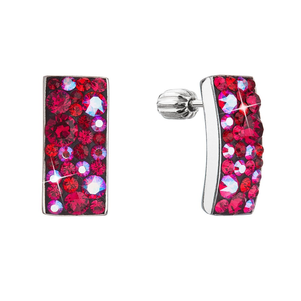 Levně Stříbrné visací náušnice se Swarovski krystaly červený obdélník 31303.3 Cherry