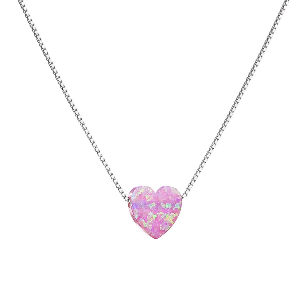 Stříbrný náhrdelník se syntetickým opálem růžové srdce 12048.3 Pink s. Opal