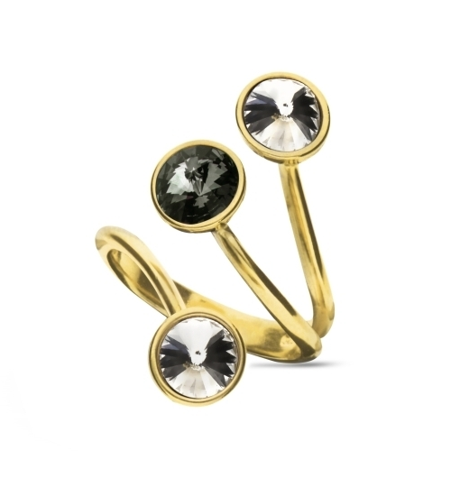 Prsten se Swarovski Elements Rotundus Gold PJG1122SS29CBD1 Black Diamond