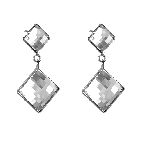 Náušnice se Swarovski Elements 2 diskočtverce 27050601, krystal - bílé