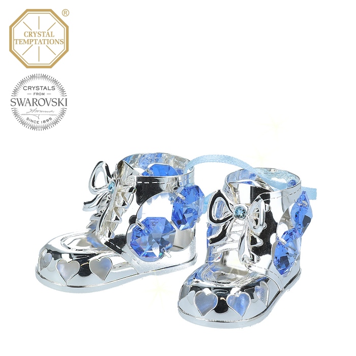 Levně Kovová postříbřená figurka boty chlapecké s krystaly Swarovski Elements