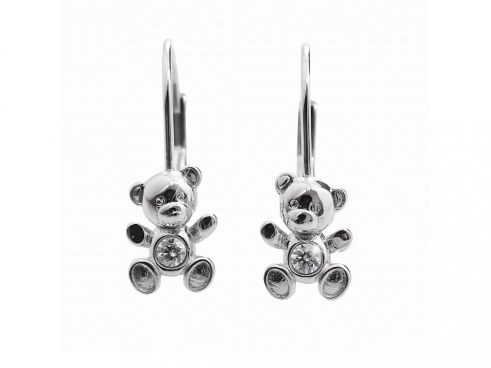 Stříbrné náušnice medvídek se Swarovski Elements krystal