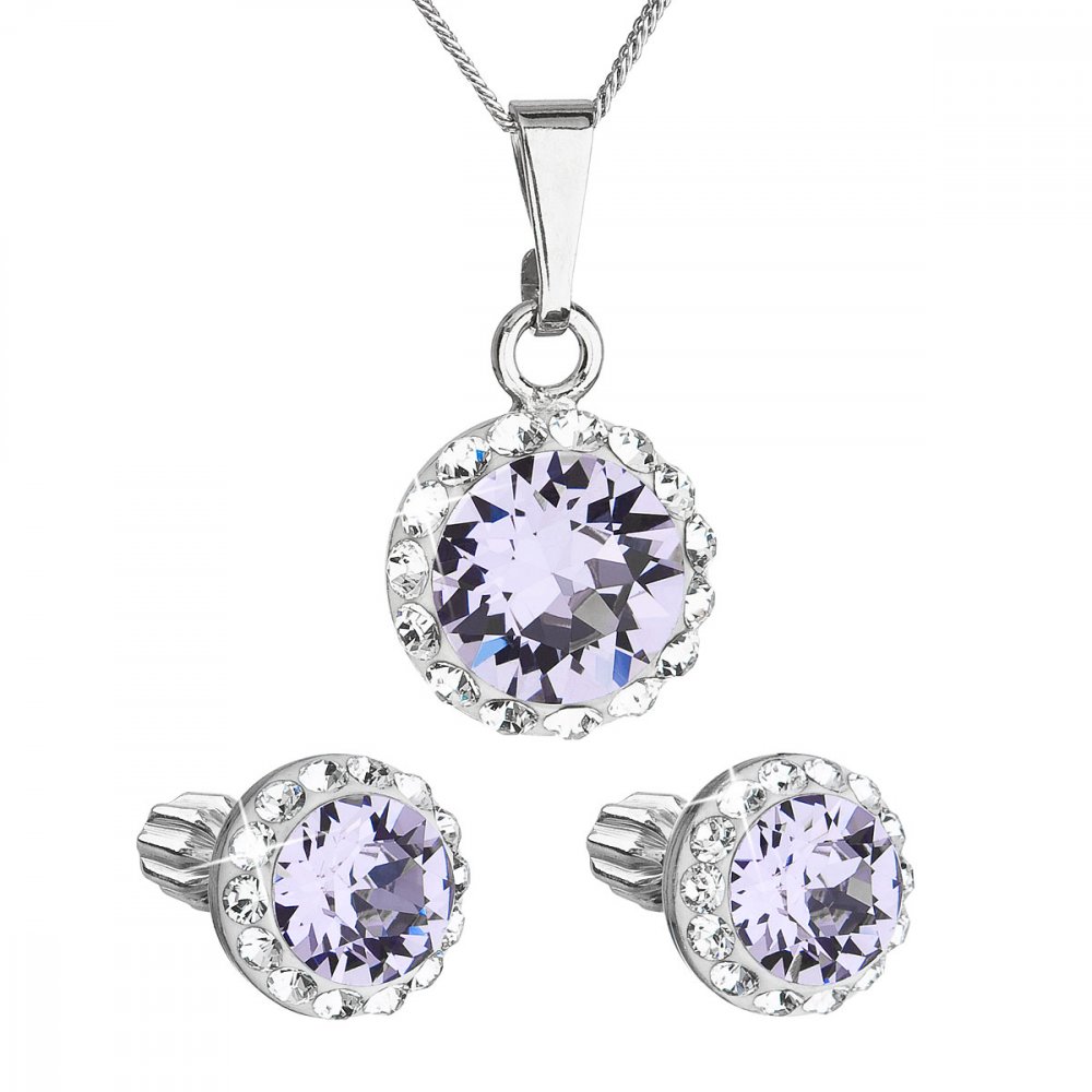 Sada šperků s krystaly Swarovski náušnice, řetízek a přívěsek fialové kulaté 39352.3 Violet