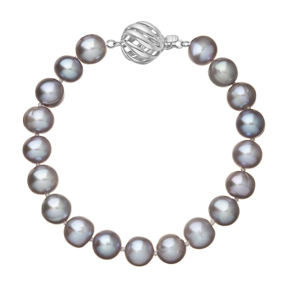 Perlový náramek z říčních perel se zapínáním z bílého 14 karátového zlata 823010.3/9264B grey,Perlový náramek z říčních perel se zapínáním z bílého 14