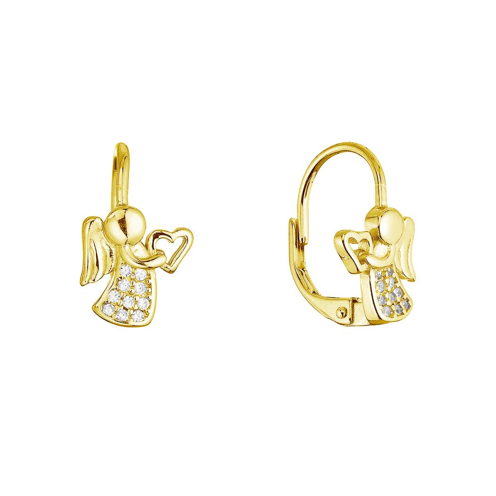 Pozlacené stříbrné náušnice andělé se srdíčky 11721.1