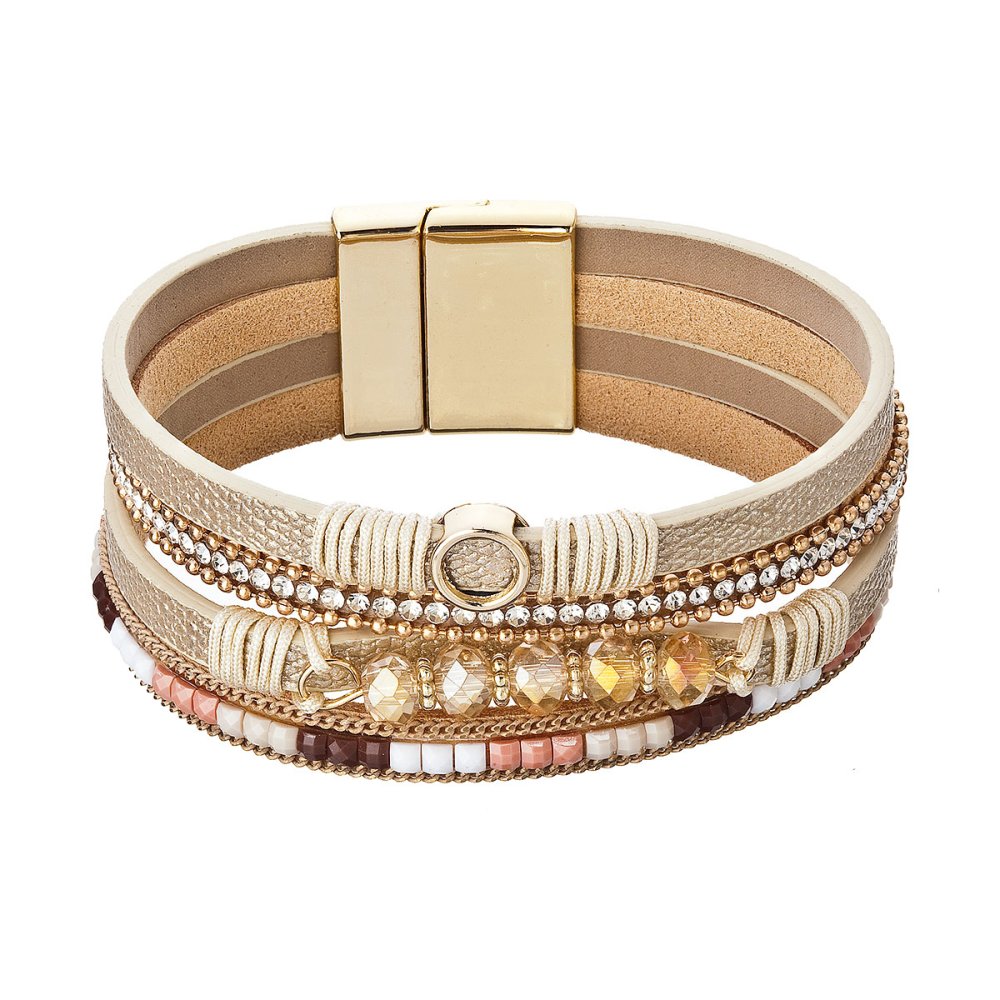 Levně Náramek béžový textilní široký 53010.3 beige