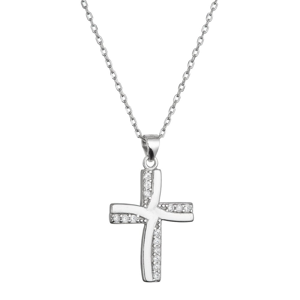 Stříbrný náhrdelník kříž se zirkony 12135.1 crystal