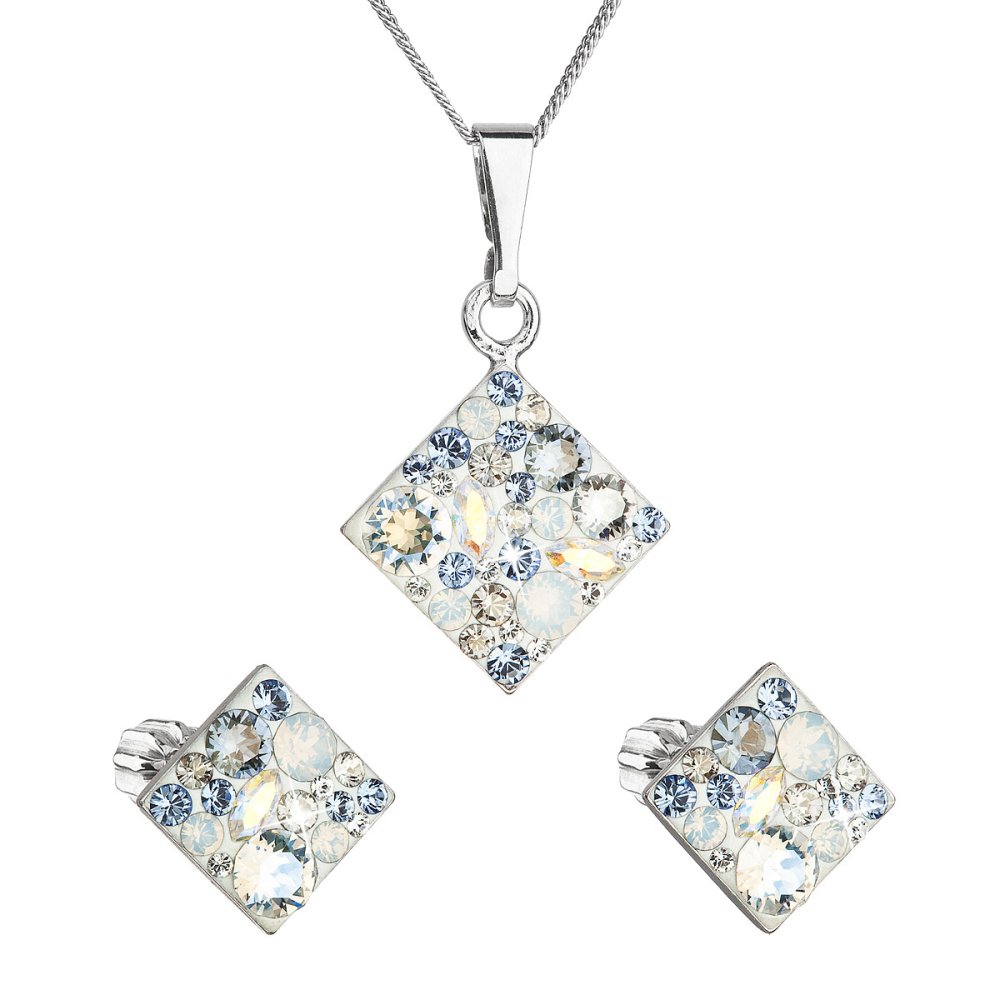 Levně Sada šperků s krystaly Swarovski náušnice a přívěsek mix barev kosočtverec 39126.3 Light Sapphire