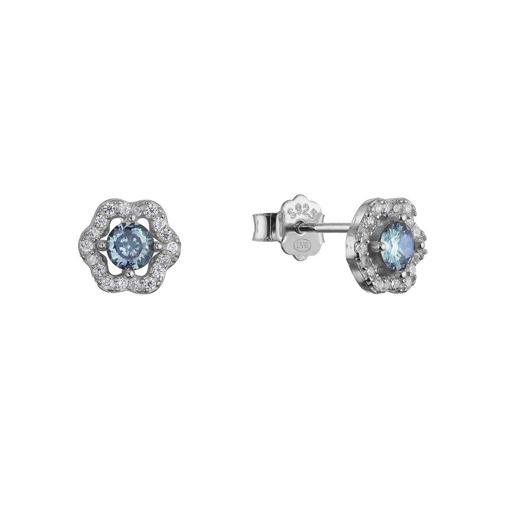 Stříbrné náušnice kytičky s modrým zirkonem 11702.3 blue