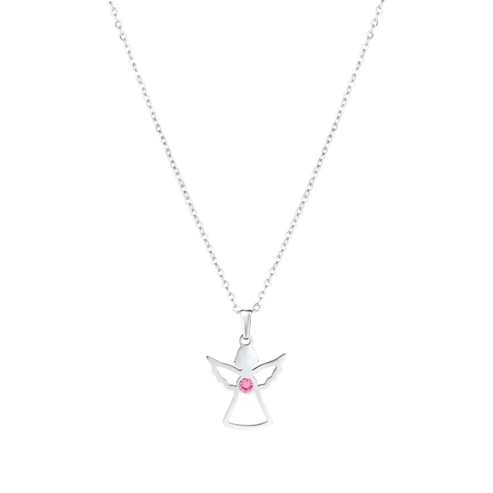 Ocelový náhrdelník anděl se Swarovski krystaly růžový 42043.3