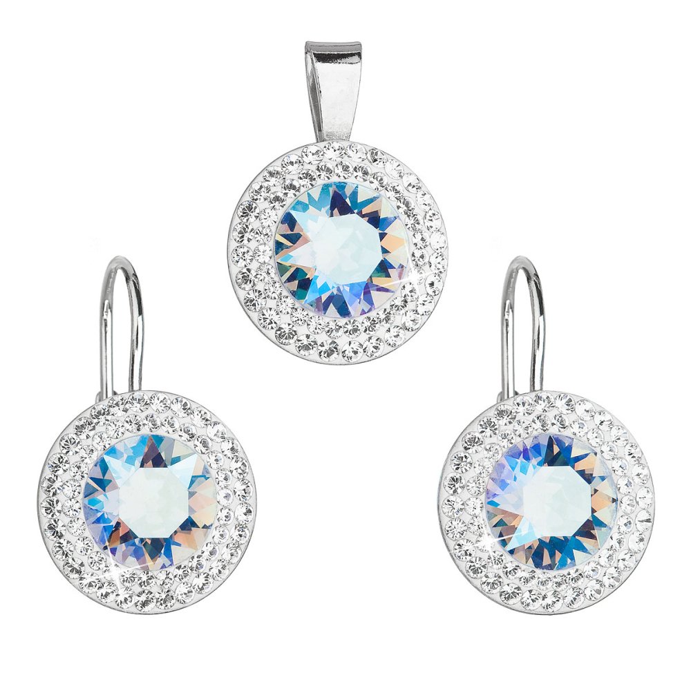 Levně Sada šperků s krystaly Swarovski náušnice a přívěsek modré kulaté 39107.5 Light Sapphire Shimmer