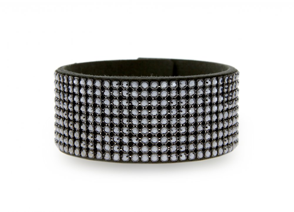 Swarovski Elements Náramek z Alcantary Chic Medium s stříbročernými křišťály