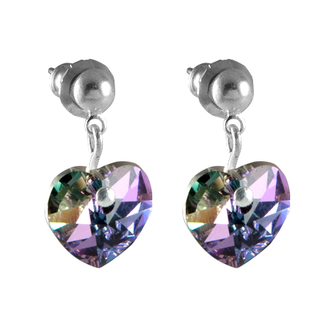 Náušnice se Swarovski Elements, visací, tvar srdce, fialovoměnivá, 793902vl