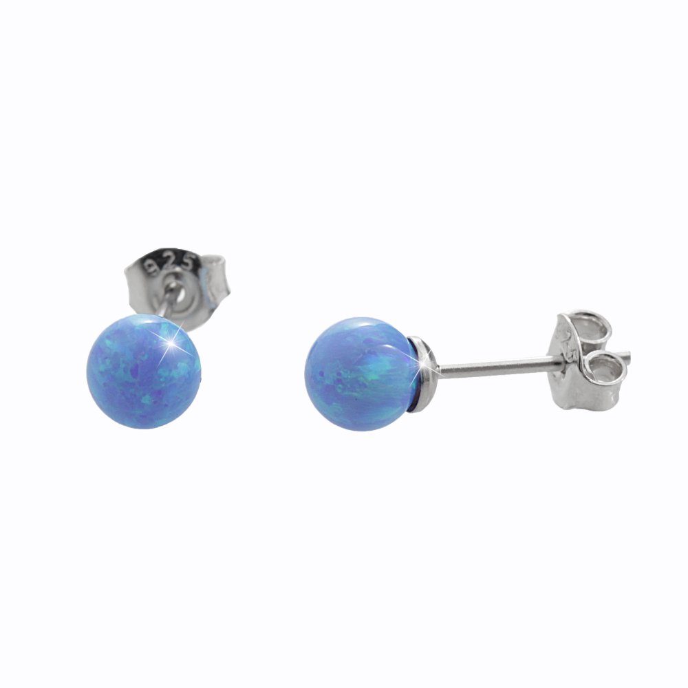 Levně Stříbrné náušnice modré kulaté se syntetickým opálem 92400352 Blue s. Opal