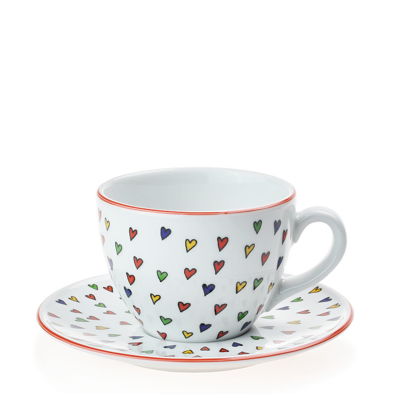Levně Porcelánový hrnek s podšálkem na kávu a čaj srdce Milada 250 ml