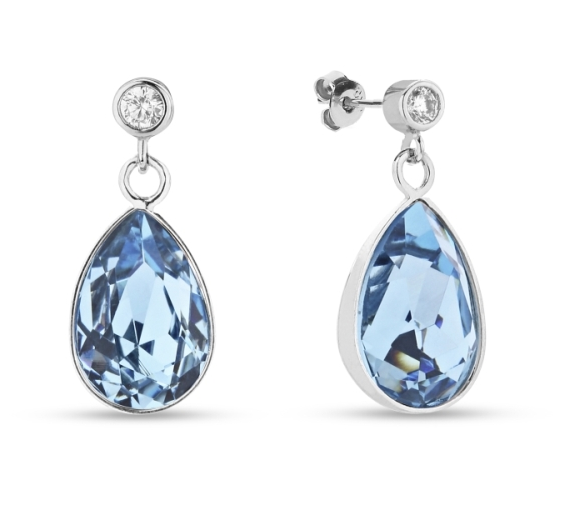 Levně Stříbrné náušnice s krystaly Swarovski Elements modrá kapka Barocco KCD432010AQ Aqua
