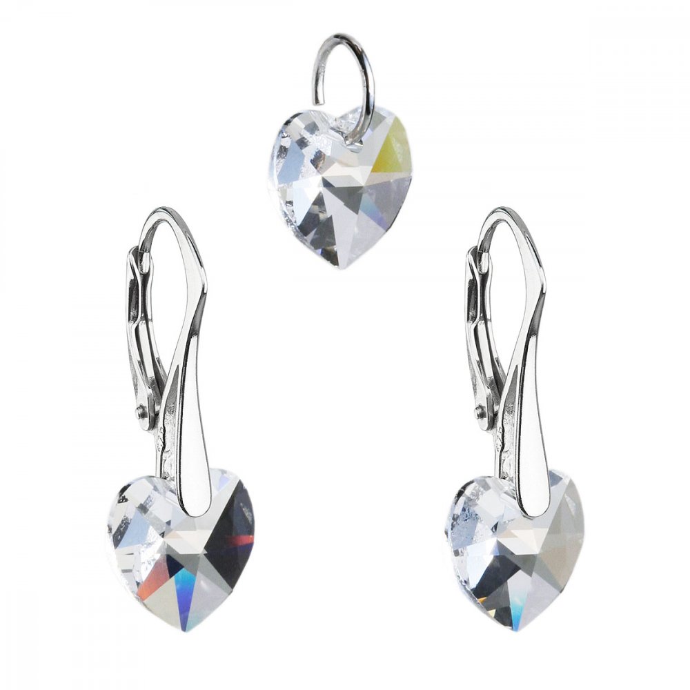 Sada šperků s krystaly Swarovski náušnice a přívěsek bílá srdce 39003.1 Krystal