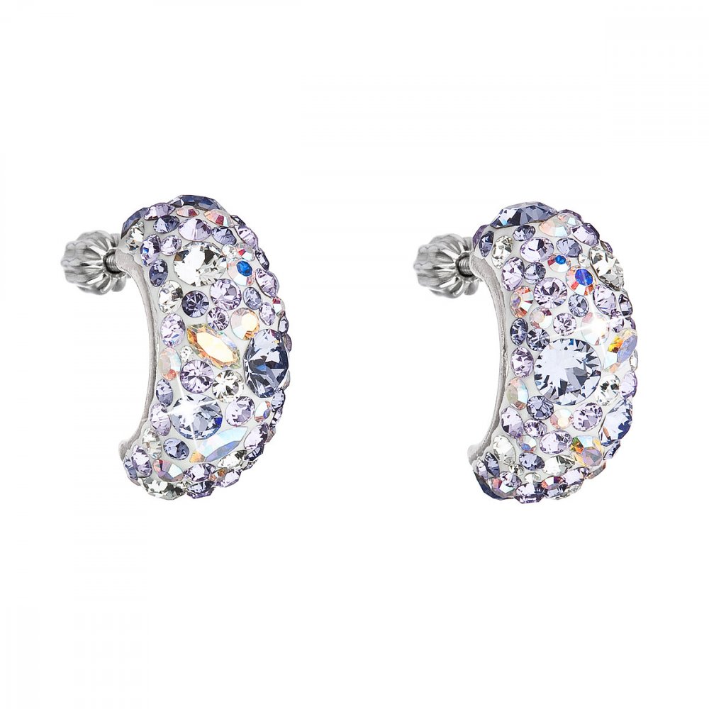 Stříbrné náušnice visací s krystaly Swarovski fialový půlkruh 31164.3 Violet