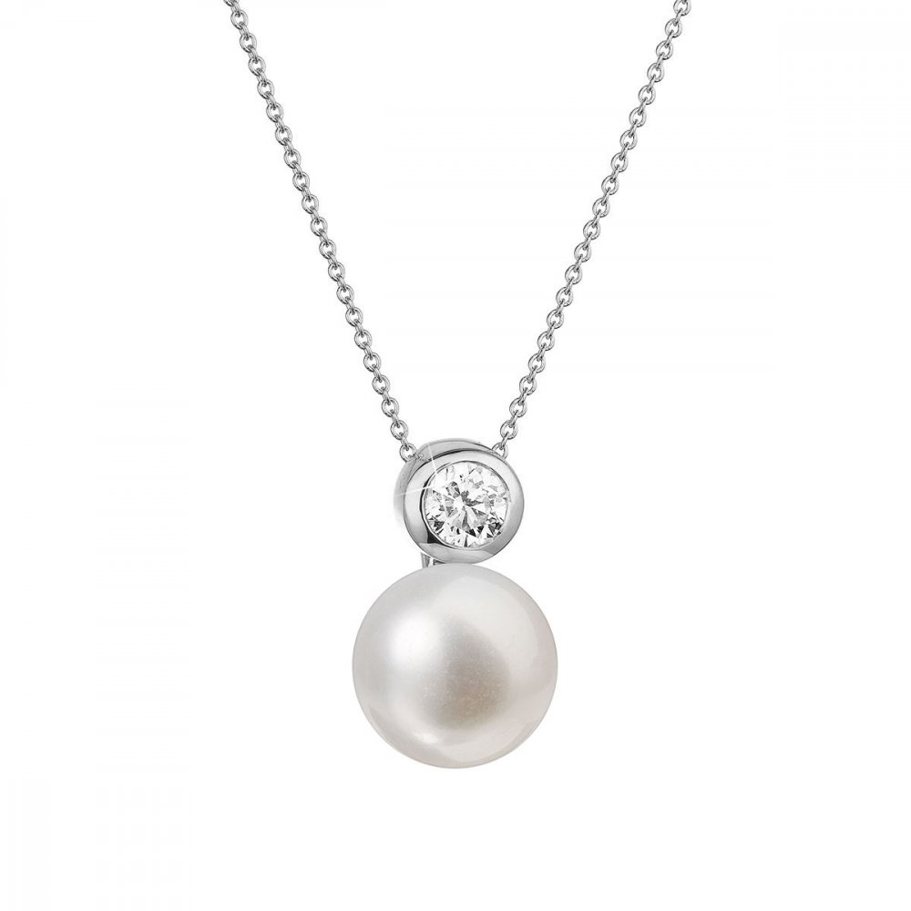 Zlatý 14 karátový náhrdelník bílé zlato s bílou říční perlou a briliantem 82PB00045