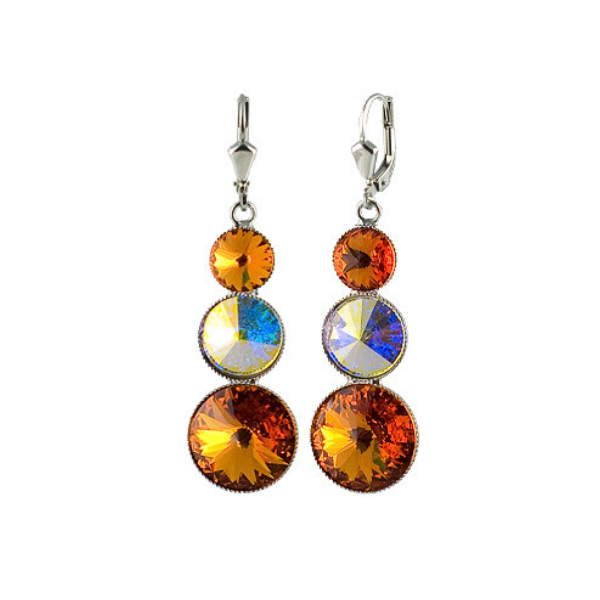 Levně Náušnice Rivoli se Swarovski Elements s třemi kameny Topaz