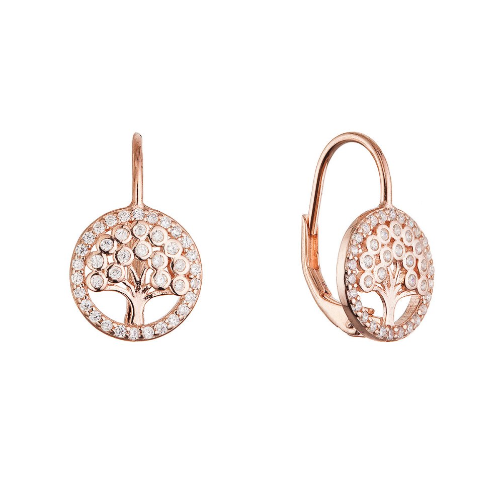 Levně Pozlacené stříbrné náušnice strom života se zirkony 11713.1 rose gold