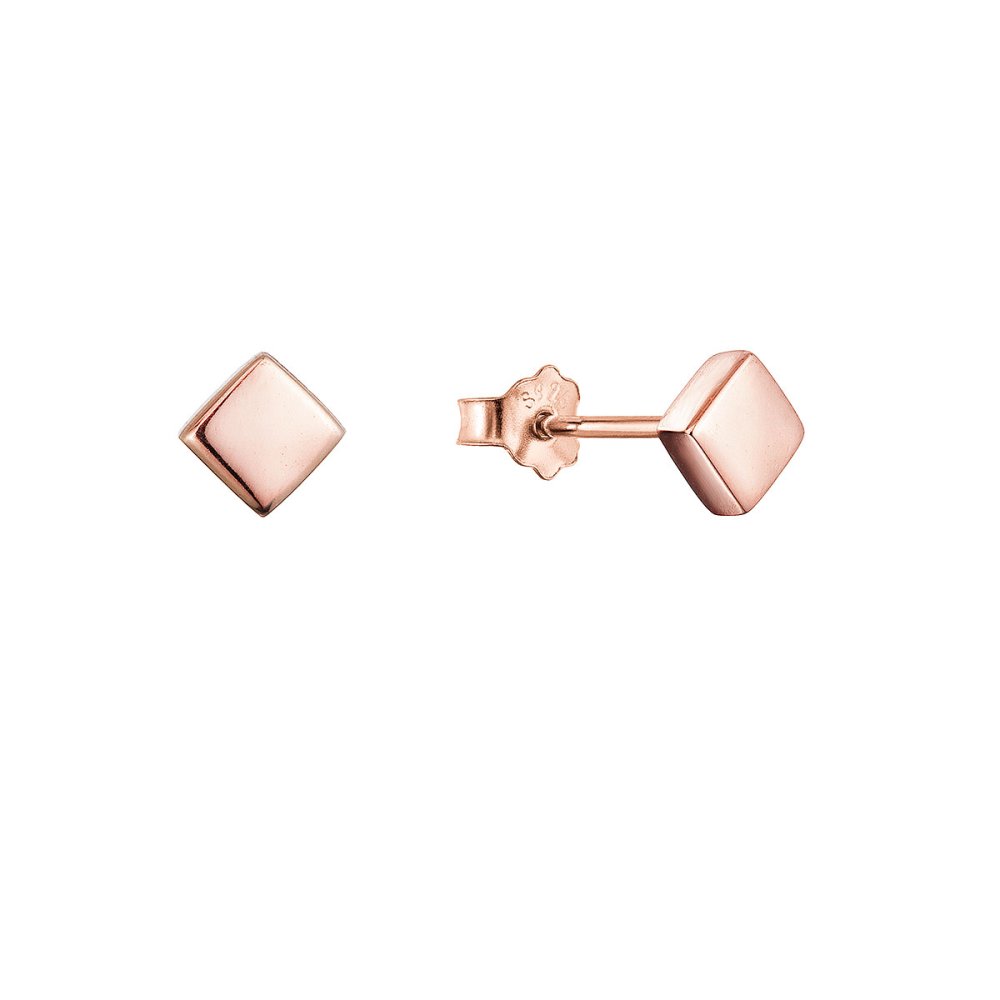 Levně Pozlacené stříbrné náušnice čtverečky 61026 Rose Gold