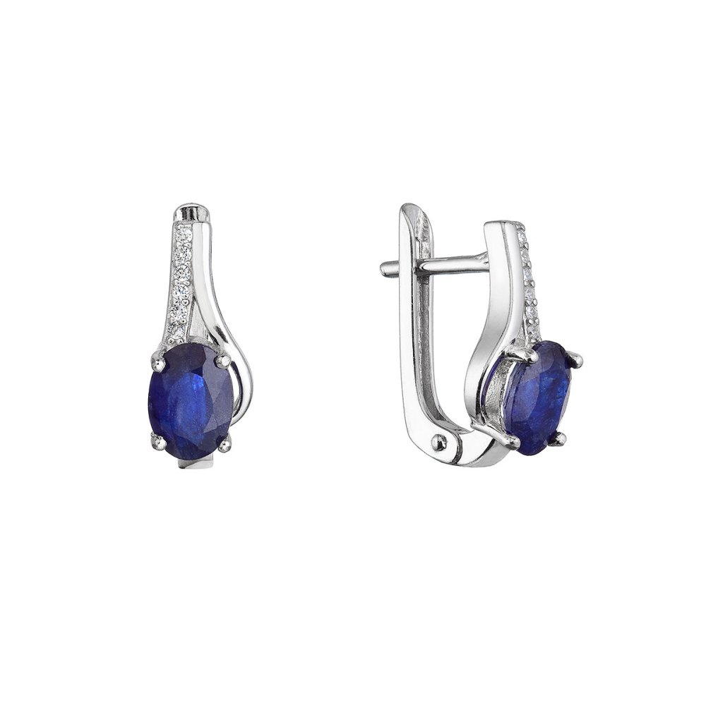 Levně Stříbrné náušnice luxusní s pravými minerálními kameny temně modré 11488.3 sapphire