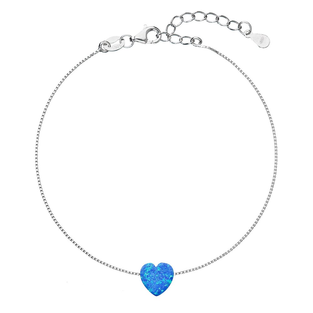 Levně Stříbrný náramek se syntetickým opálem modré srdce 13018.3 Blue s. Opal