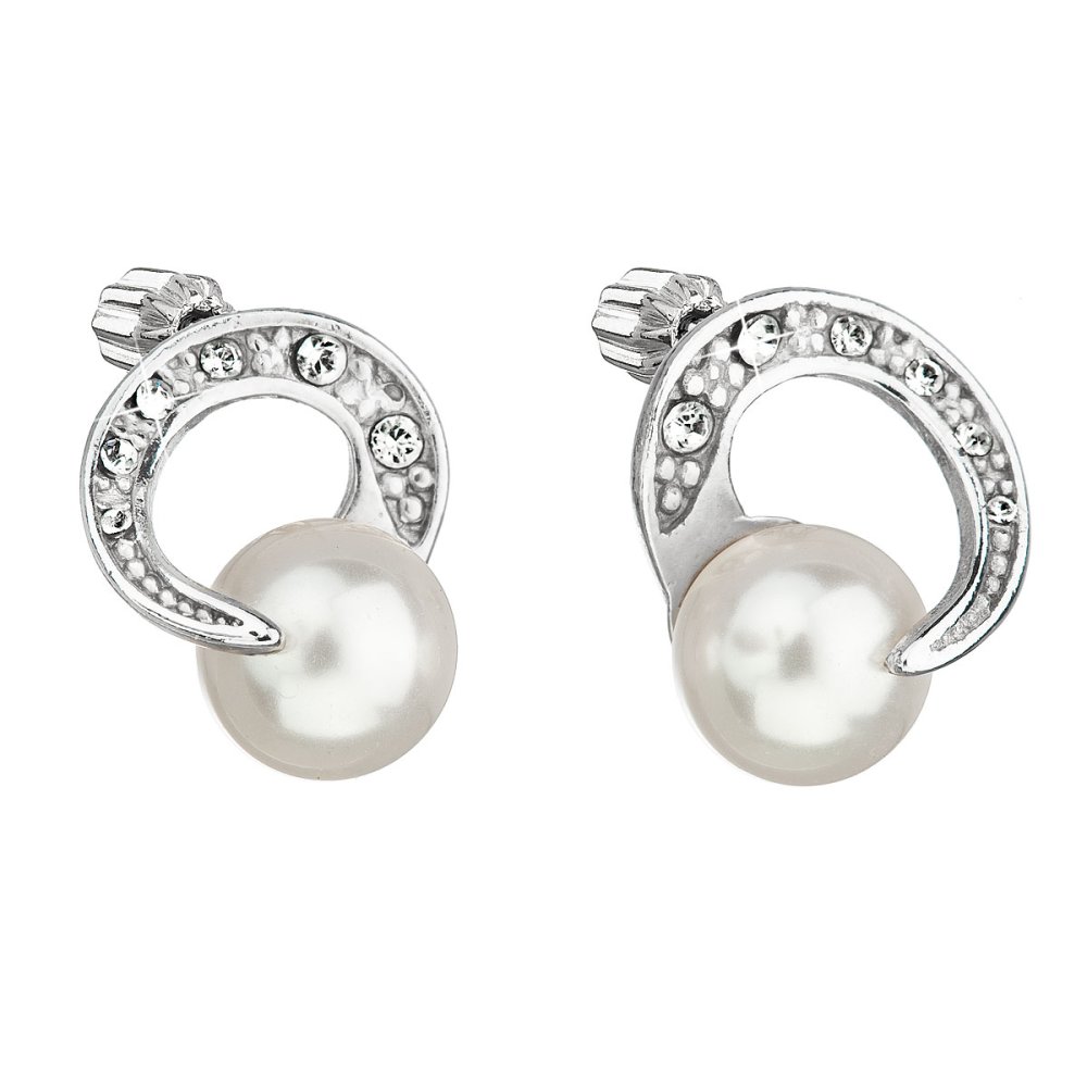Stříbrné náušnice pecka s perlou Swarovski bílé kulaté 31239.1 Bílá