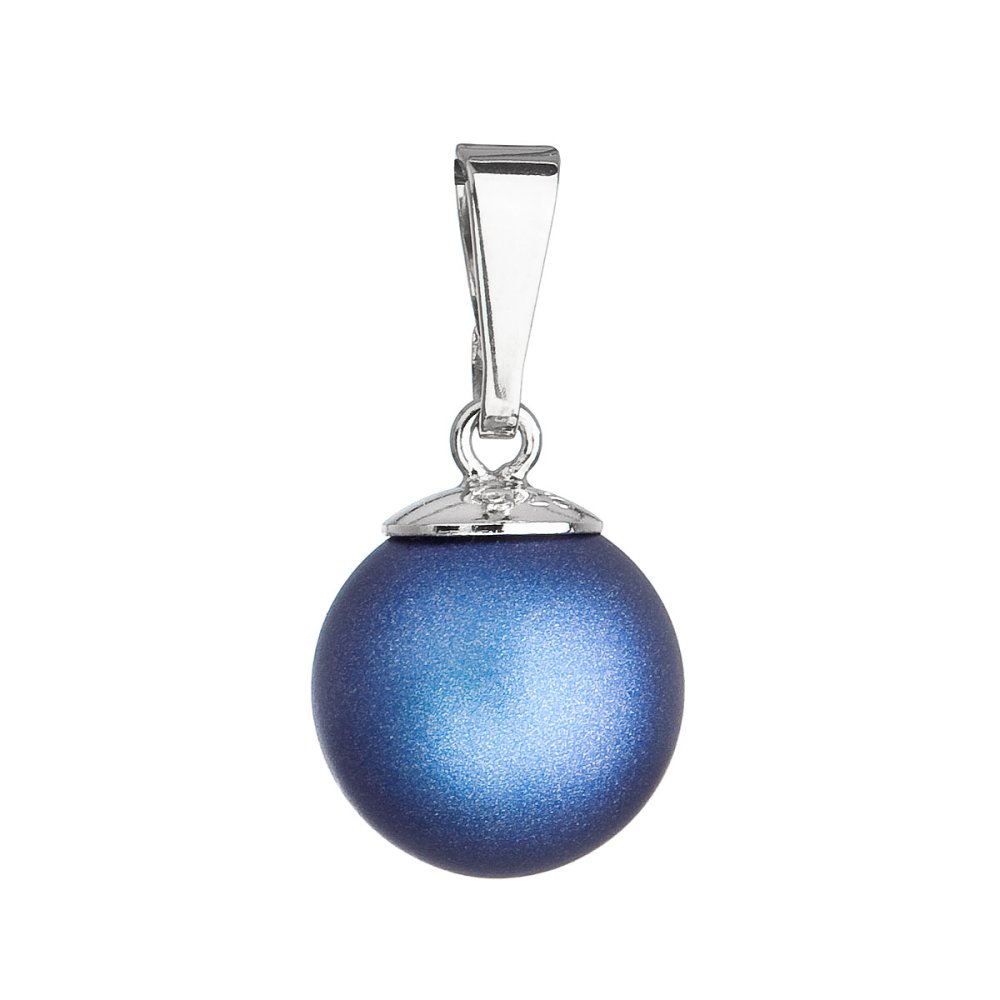 Stříbrný přívěšek s kulatou tmavě modrou matnou Swarovski perlou 34150.3 Dark Blue