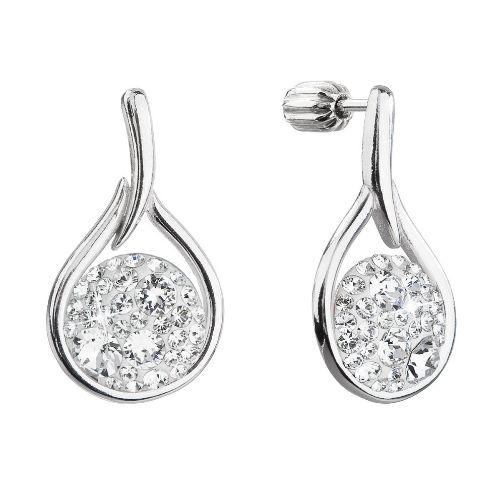 Stříbrné visací náušnice kapky se Swarovski čirými krystaly 31305.1 Krystal