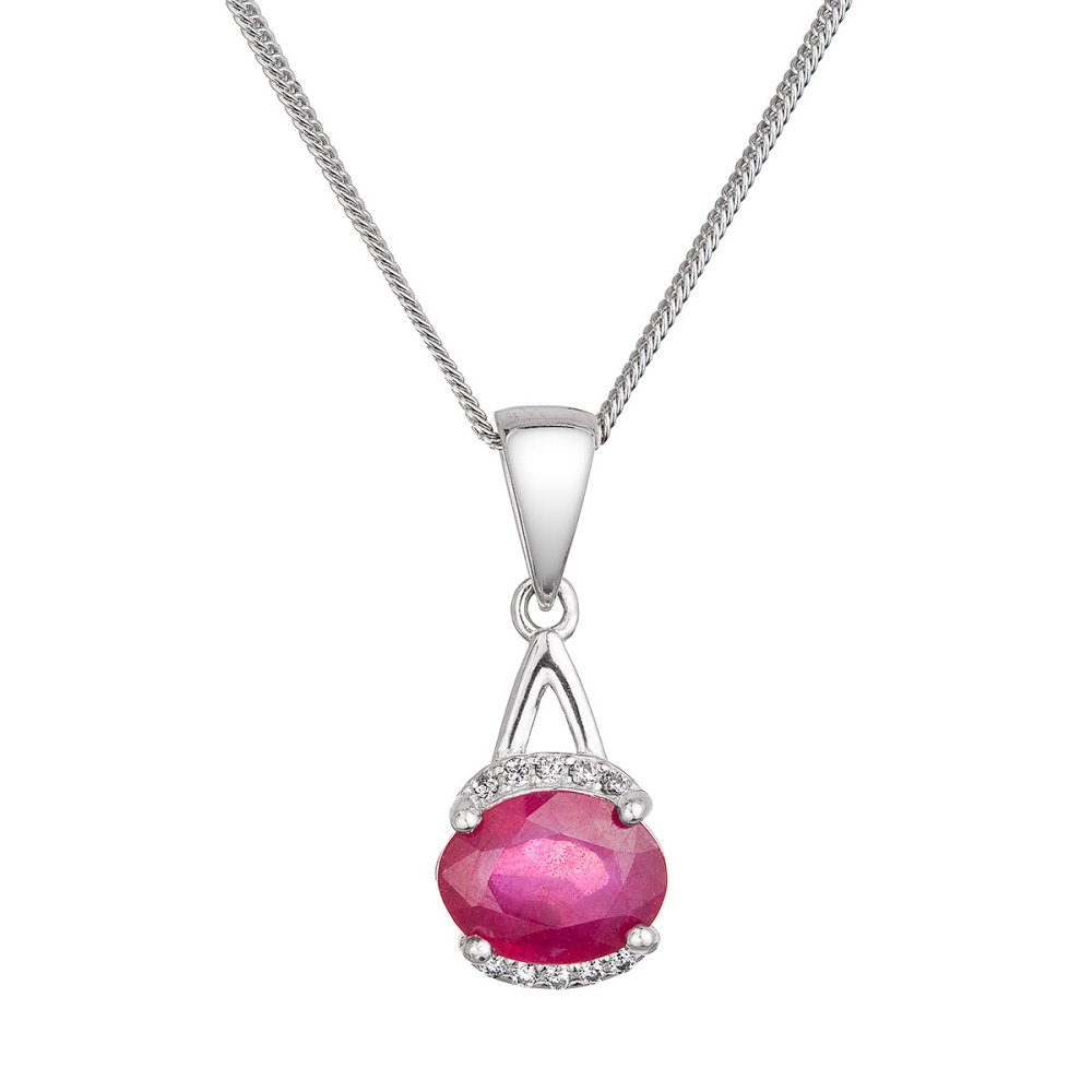 Stříbrný náhrdelník luxusní s pravým minerálním kamenem červený 12084.3 ruby