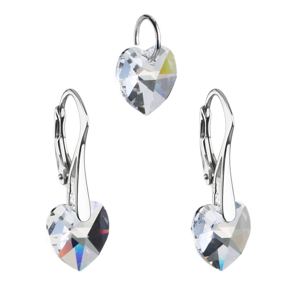 Levně Sada šperků s krystaly Swarovski náušnice a přívěsek bílá srdce 39003.1 Krystal