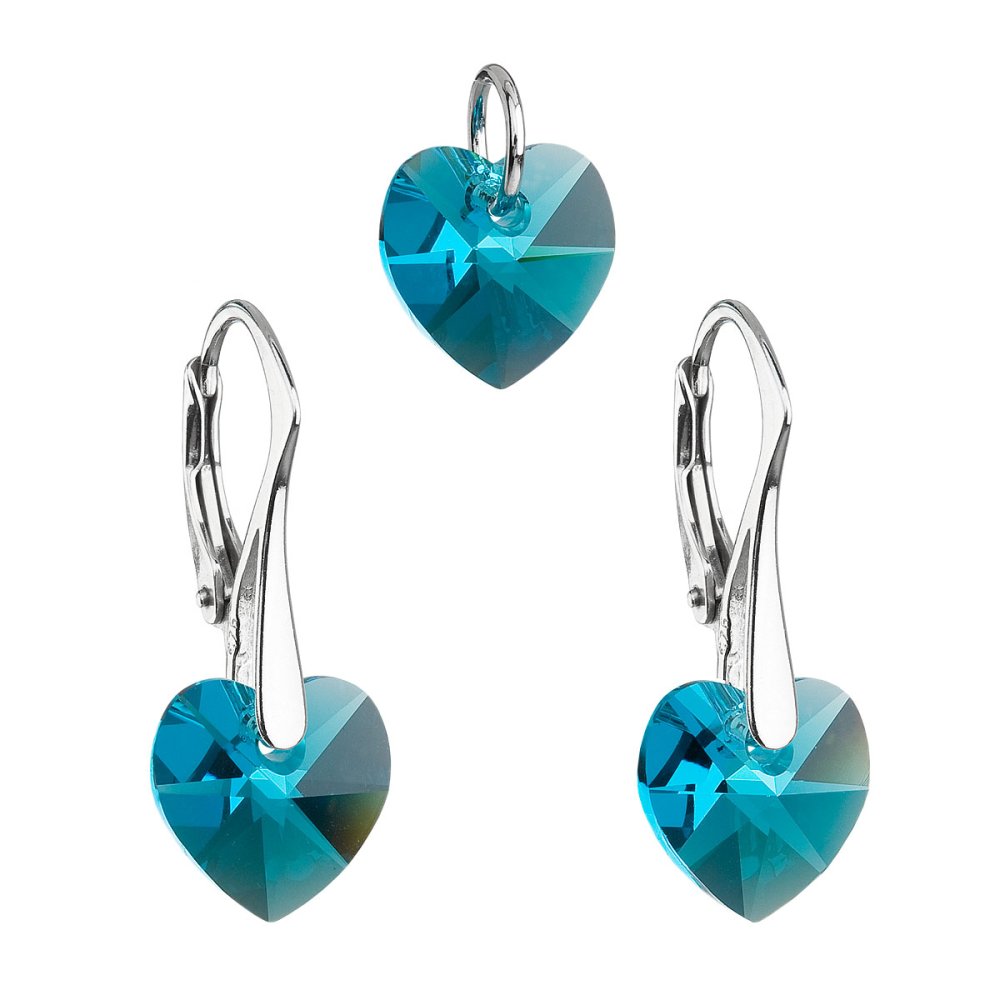 Levně Sada šperků s krystaly Swarovski náušnice a přívěsek modré srdce 39003.3 Blue Zircon