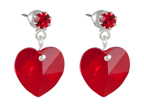 Levně Náušnice se Swarovski Elements, visací, tvar srdce, světle červené
