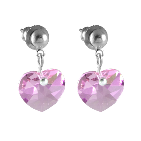 Náušnice se Swarovski Elements, visací, tvar srdce, světle fialové