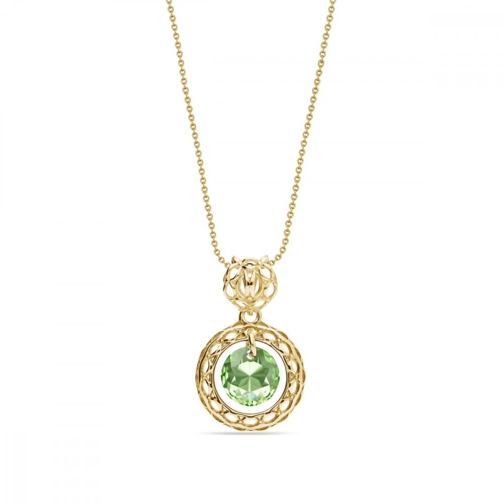 Náhrdelník zelený se Swarovski Elements Circle Ajour Gold NAG64308PE Peridot