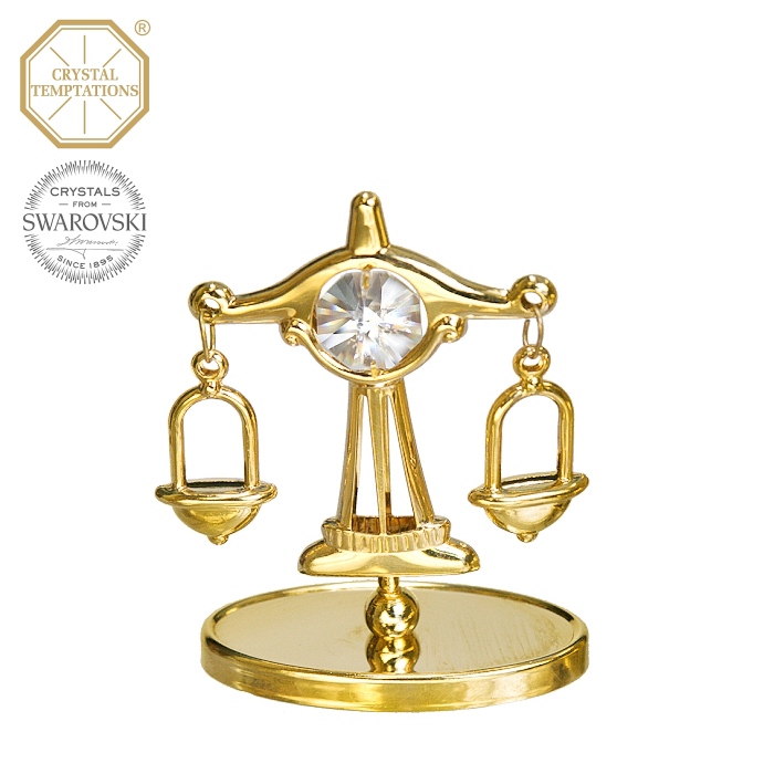 Levně Kovová pozlacená figurka Váha s bílými krystaly Swarovski Elements