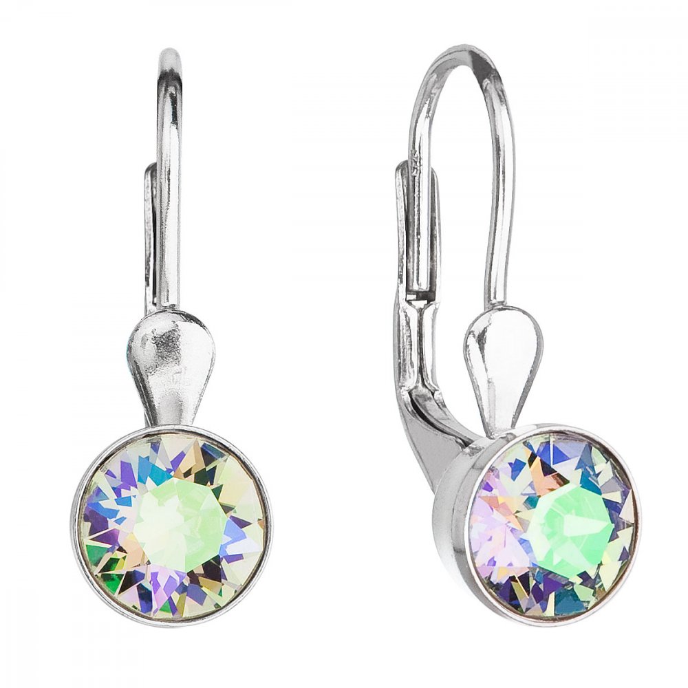 Stříbrné náušnice visací s krystaly Swarovski zelené kulaté 31112.5 Paradise Shine