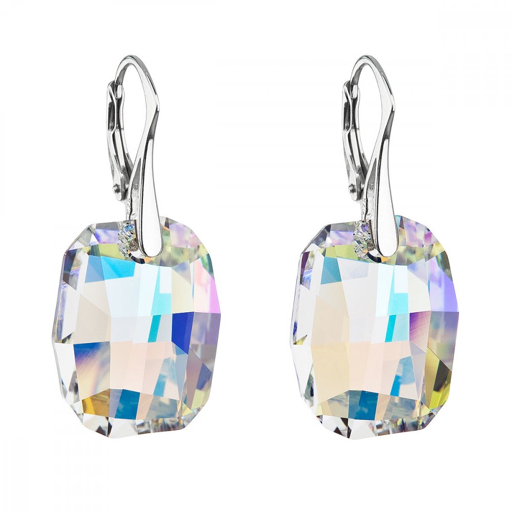Stříbrné náušnice visací s krystaly Swarovski ab efekt obdélník 31297.2 AB